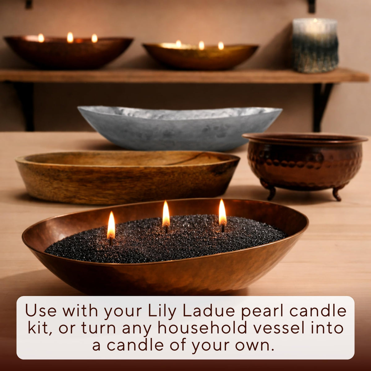 LILY LADUE Sand Candle Refill Kit - 1Lb/16Oz Black Pearled Candles Sand and Wicks (24) without Holder, Unscented Aroma Beads, Reusable Powder Pearls Bulk Wax Pearls for Refillable Pearlized Pellet Set