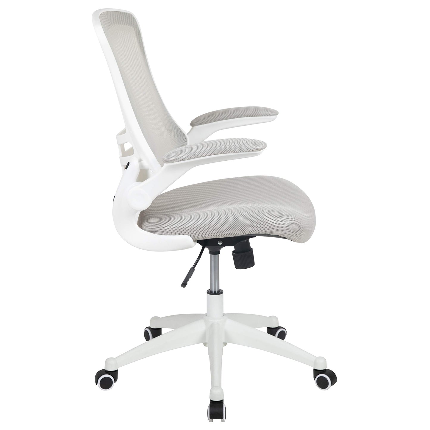 Flash Furniture Kelista Mid-Back Swivel Office Chair with Adjustable Lumbar Support and Seat Height, Ergonomic Mesh Desk Chair with Flip-Up Armrests, Gray/White