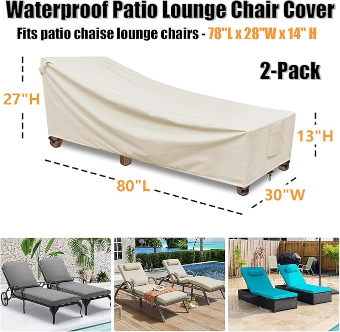 Outdoor Chaise Lounge Covers Waterproof Patio Lounge Chair Covers, 600D
