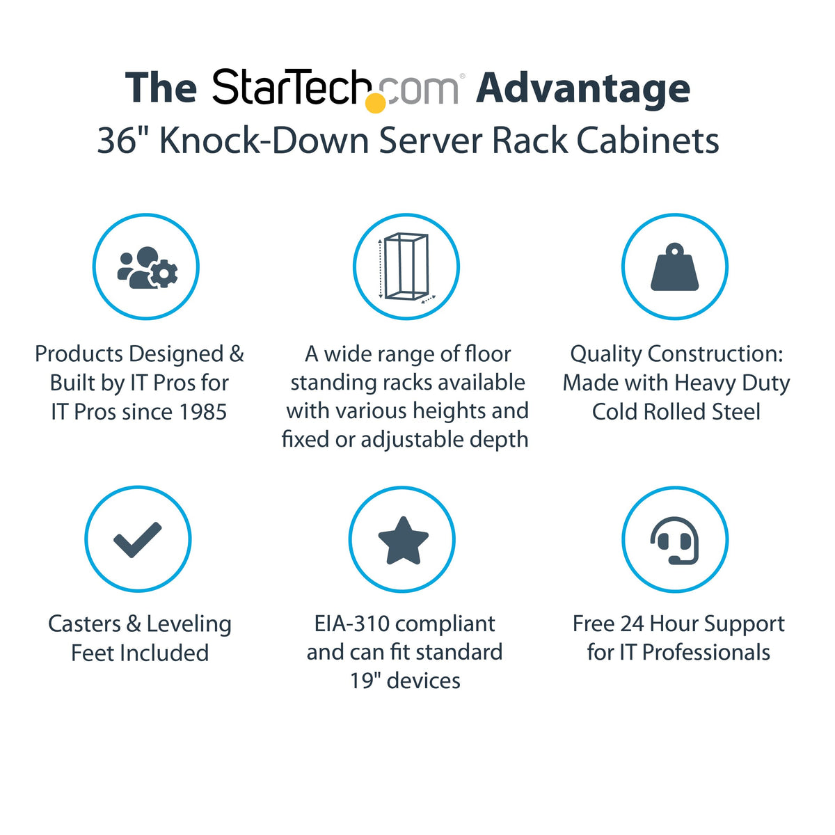 StarTech 15U Enterprise-Grade Server Rack Cabinet, 19in Enclosed 4-Post Rack with 33in (83cm) Mounting Depth and 1764lb (800kg) Weight Capacity
