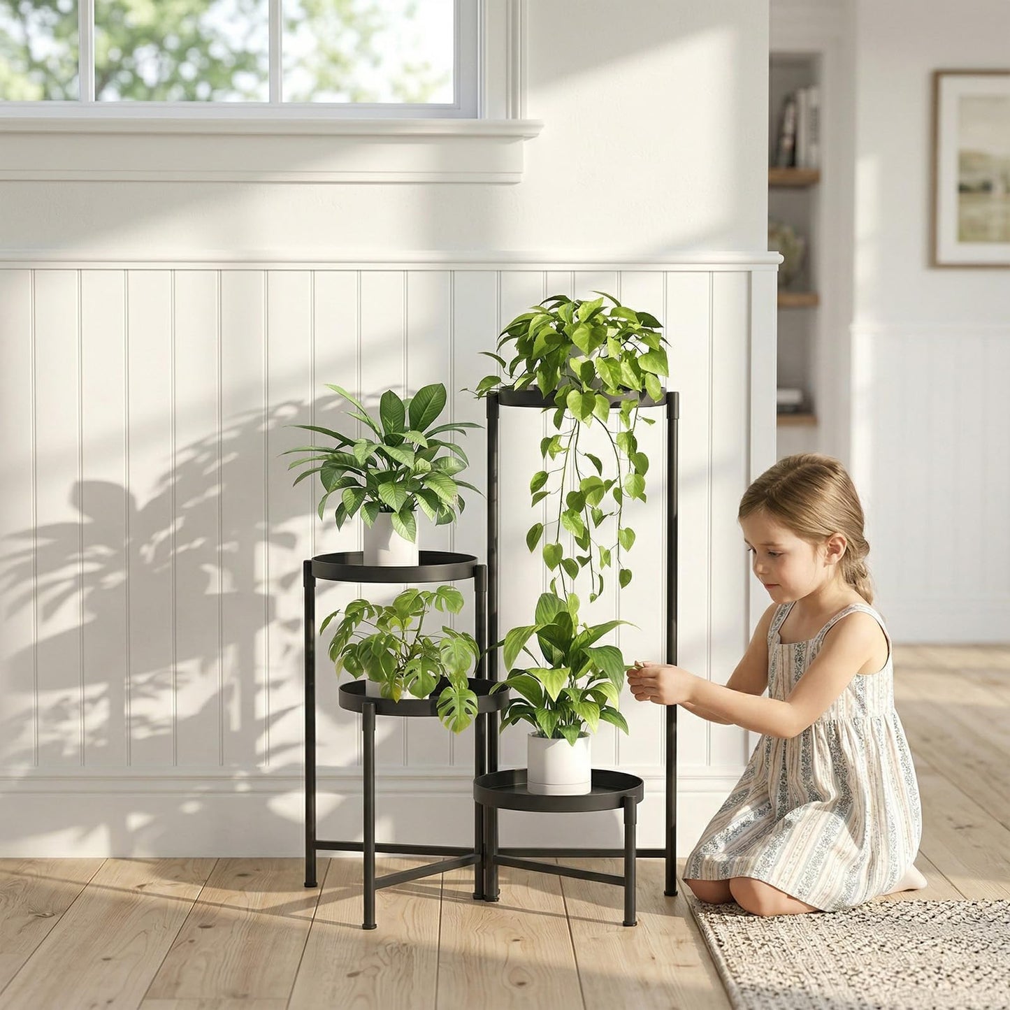 aboxoo 4 Tier Metal Plant Stand Modern NEW, Indoor Outdoor Multi-Tiered Plant Stand Display Tray, Flower Pot Stand for Indoor Home Outdoor Patio Balcony Yard