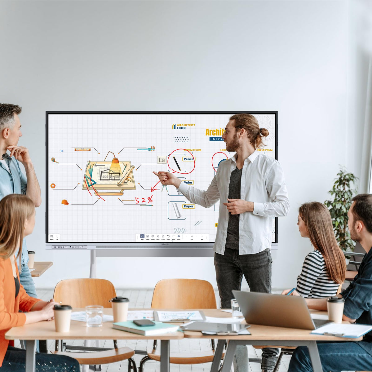 NEWORK 65 Inch 4K Smart Board - Google EDLA-Certified Interactive Whiteboard, Android 14, 50-Point Touch, Wireless Casting - Digital Whiteboard for Classrooms & Hybrid Offices (Board Only)