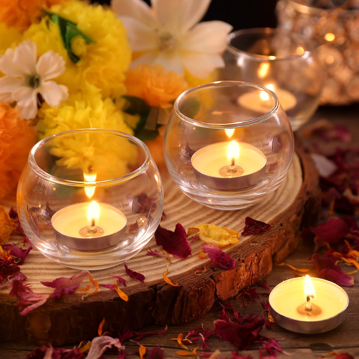 Volens 24PCS Clear Votive Candle Holders for Table Centerpieces, 2''×2'' Round Glass Tealight Candle Holders Bulk for Wedding Decor and Home Decorations
