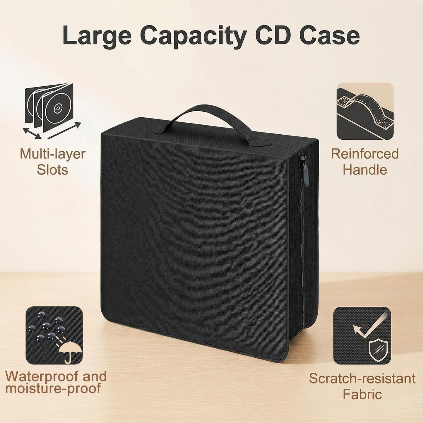 Salajory CD DVD Bluray Storage Binder with Handles - Holds 136 Discs & 68 Booklet Pockets, PU Leather Cover for Blu-ray Movies, Music CDs, Audio Disks, Portable Media Organizer