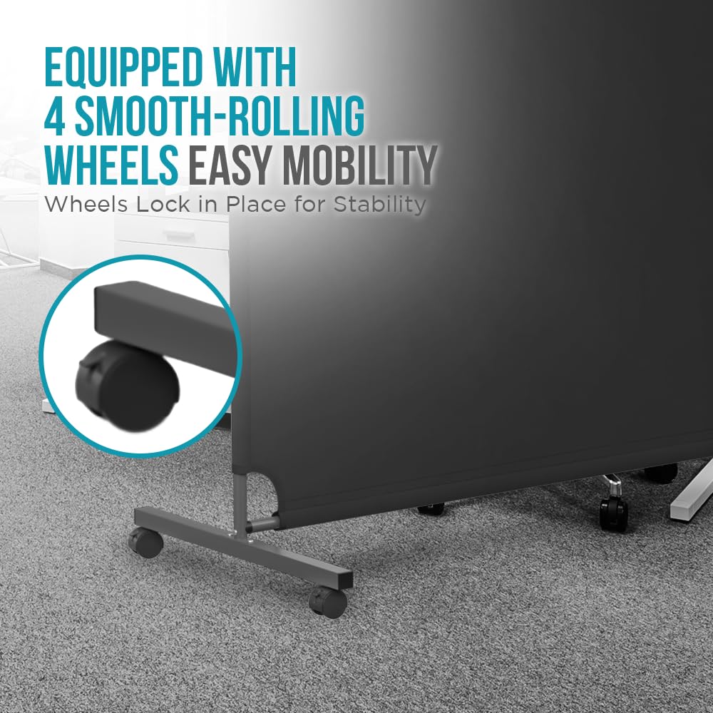 Steel-AID 60-inch Rolling Privacy Room Divider - Freestanding Office Wall Partition with Non See-Through Blackout Screen - Sturdy & Durable Iron Frame - Rolling Wheels - Black, White, Gray & Blue