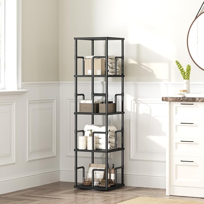 MAHANCRIS 4-Tier Rotating Bookshelf, Freestanding Corner Bookshelf, 360°