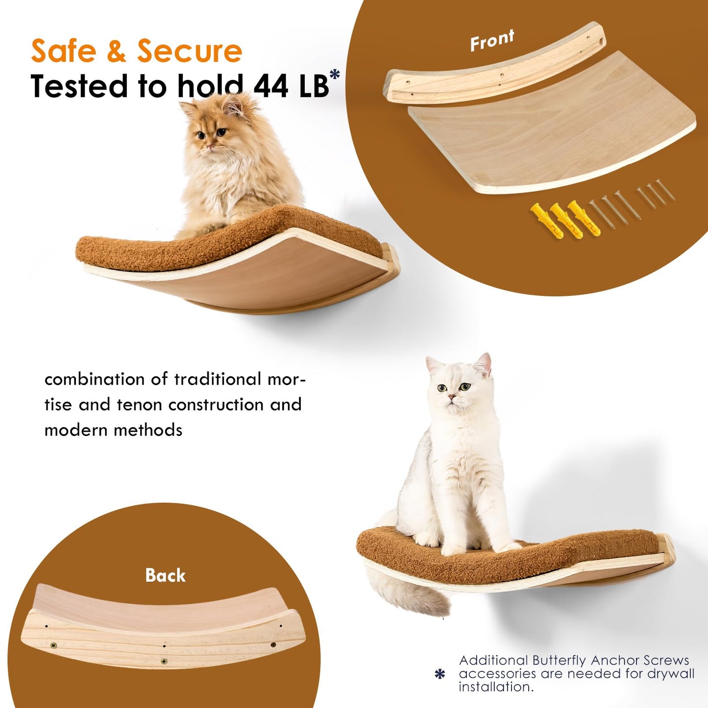 COOLEX Curved Cat Wall Shelves and Perches, Floating Cat Wall Bed Furniture with Comfortable Cushion