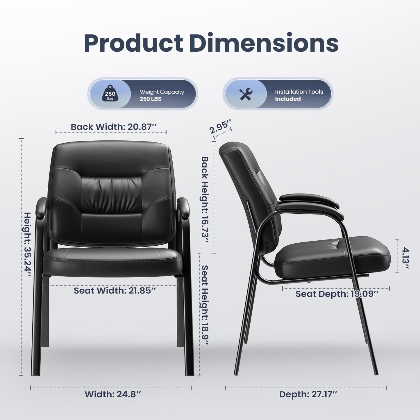 Modern Conference Room Chairs with Arms, PU Leather Padded Guest Chair with Welded Steel Frame, Ergonomic Office Reception Chair, 300LBS, Waterproof & Easy to Clean Black,Set of 8