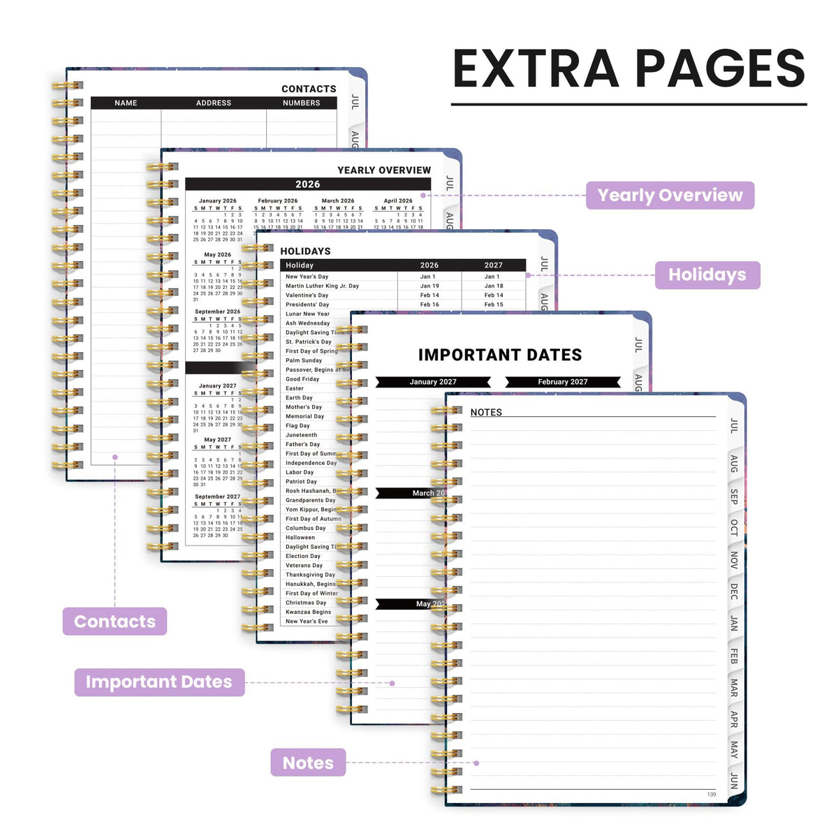 Academic Planner 2026-2027, Monthly and Weekly Calendar Planner, July 2026 - June 2027, Pretty Hardcover Teacher Student Planning Agenda Book with Tabs, Fit for School Office Supplies, 6.3" x 8.5", Aurora Valley