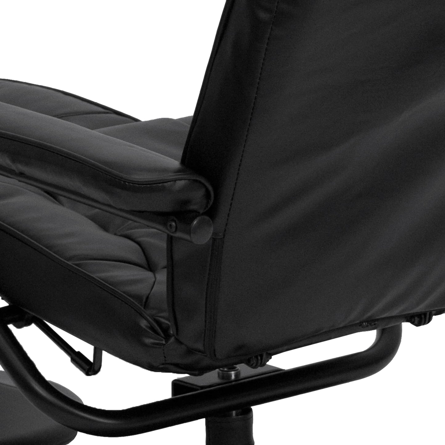 Offex Contemporary Black Leather Recliner and Ottoman with Leather Wrapped Base