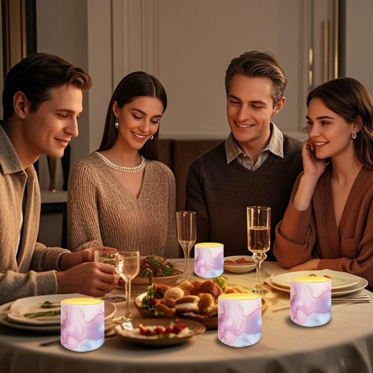 Cozeyat Pastel Marble Flameless Candles 4 Pack Battery Operated LED Pillar Candles with Remote Control Timer Waterproof for Indoor Outdoor Patio