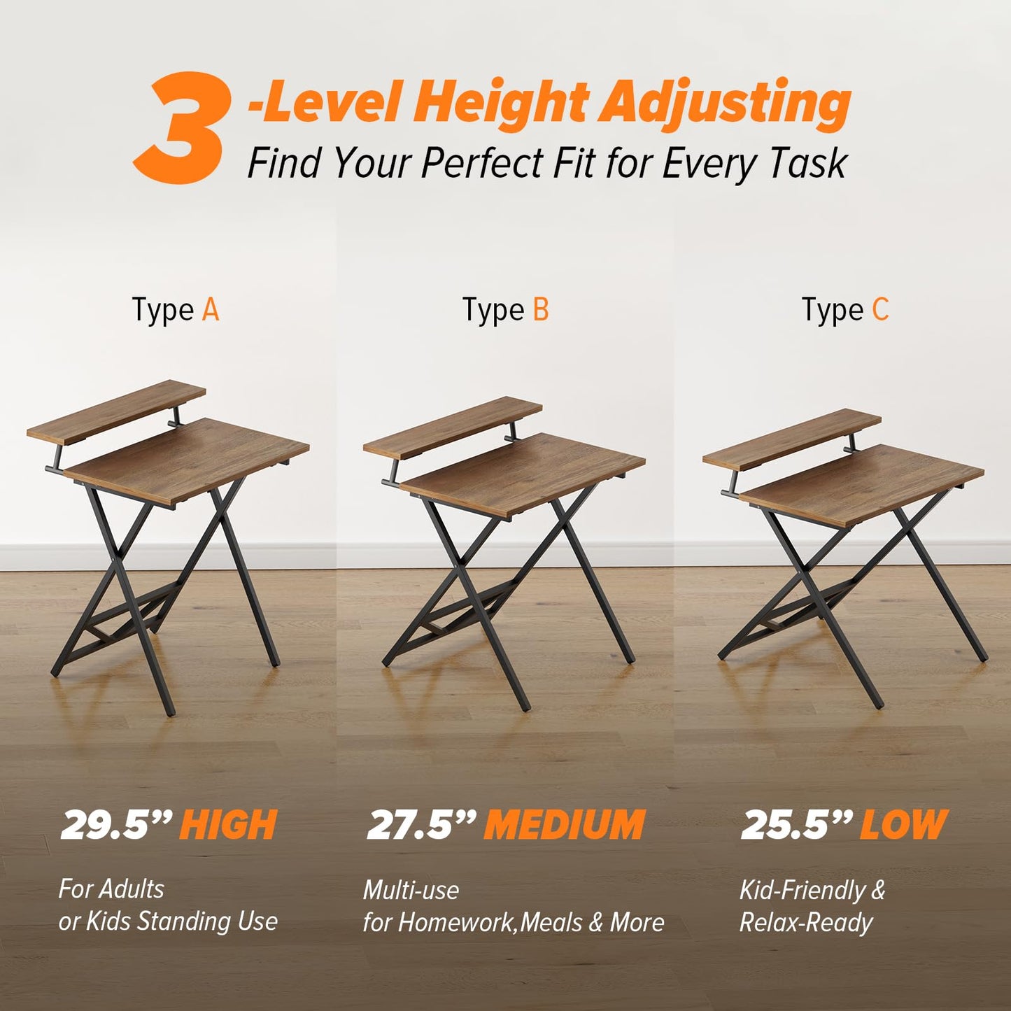 WOHOMO Folding Computer Desk with Adjustable Height, 23.6" x 31.5" x 25.6" Foldable Table with Monitor Stand, Small Office Desk for Bedroom, Space Saving Desk for Home Office, Easy Assemble, Walnut