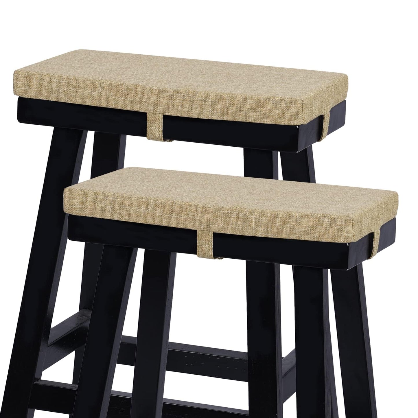 baibu Set of 2 Memory Foam Rectangle Bench Stool Cushion, Dual-Layer Design Non-Slip Saddle Stool Pads Bar Stool Cushion with Machine Washable Cover - Only 2 Pads (Natural Linen, 18x9.5x1.5in)