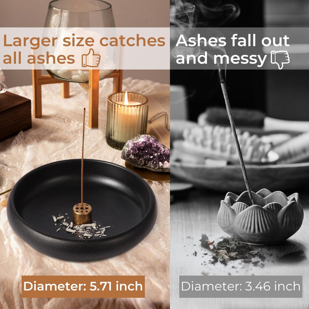 Mofunci Incense Holder for Sticks, Sage, Coil Incense, Incense Stick Holder 5.71" for Yoga Meditation Energy Cleansing, Ceramic Incense Burner Holder with 9 Holes, Ash Catcher, Smudge Bowl (Black)