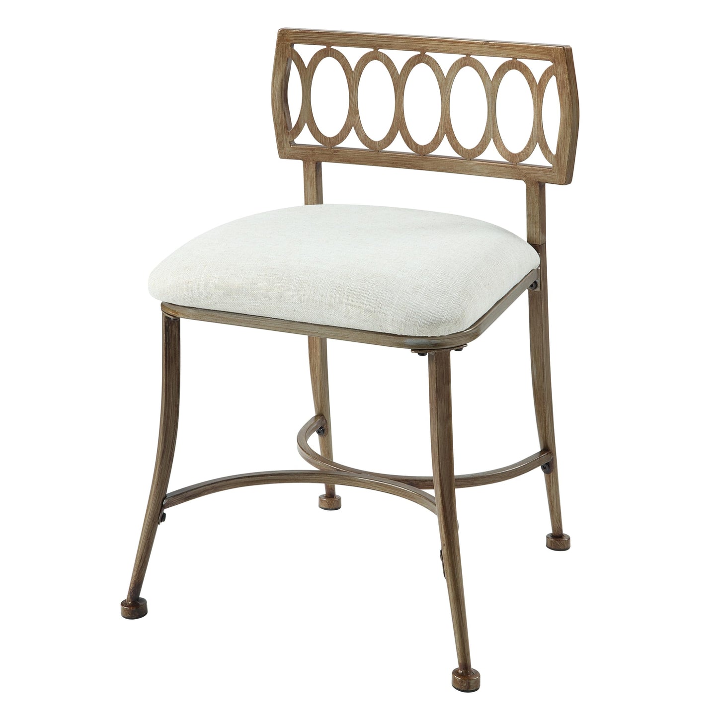 Azalea Park Golden Bronze Low Back Vanity Stool Soft Linen Upholstery, Iron Frame, Padded Cushion Bathroom & Bedroom Accent Chair