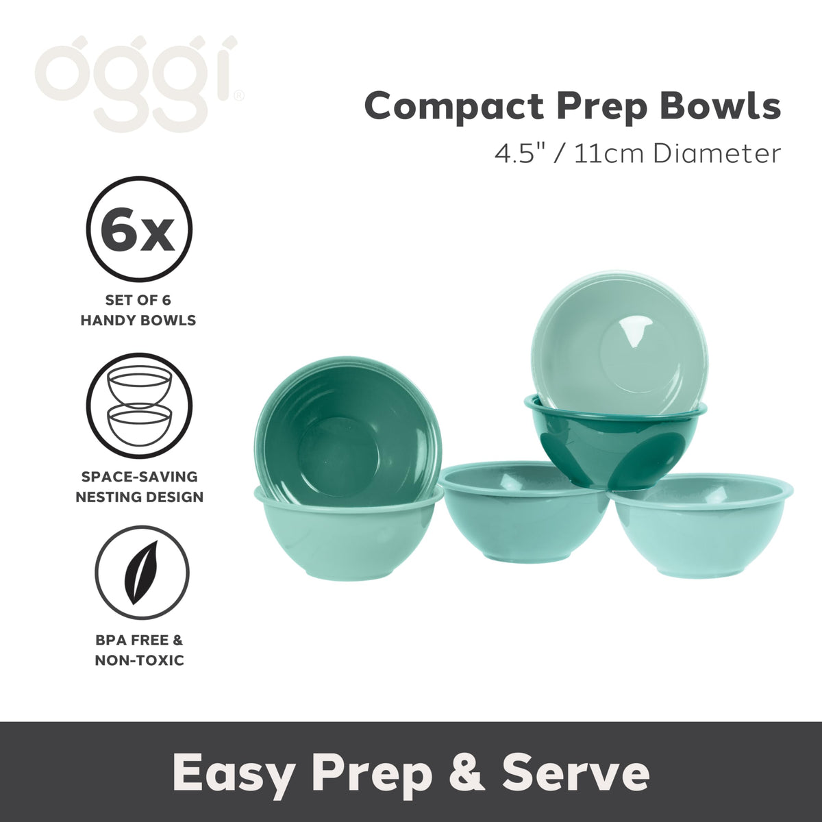 Oggi Set of 6 Colored Pinch Bowls - 4.5" / 11.4cm Diameter, Ideal Salt & Pepper, Dip, Condiments, Mini Bowls, Prep Bowls for Cooking, Mise en Place Bowls, Charcuterie