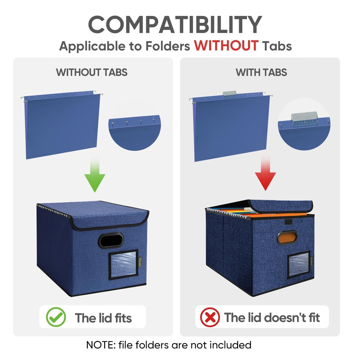 BALEINE File Organizer Box with Lid, Collapsible File Folder Organizer with Plastic Slide, Hanging File Folder Box for Office Document Storage (1 Pack, Blue)