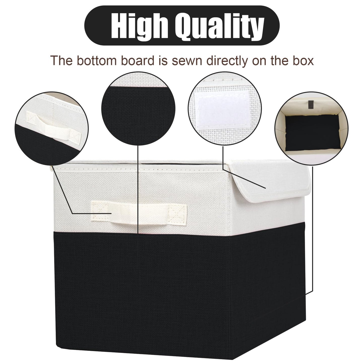 Bagnizer Large 22 Quart Linen Fabric Foldable Storage Bin Cube Organizer Basket with Flip-Top Lid & Handles, Clothes Blanket Box for Home, Office, Closet, Black & White, 4 Pack 14.6 x 9.5 x 9.5