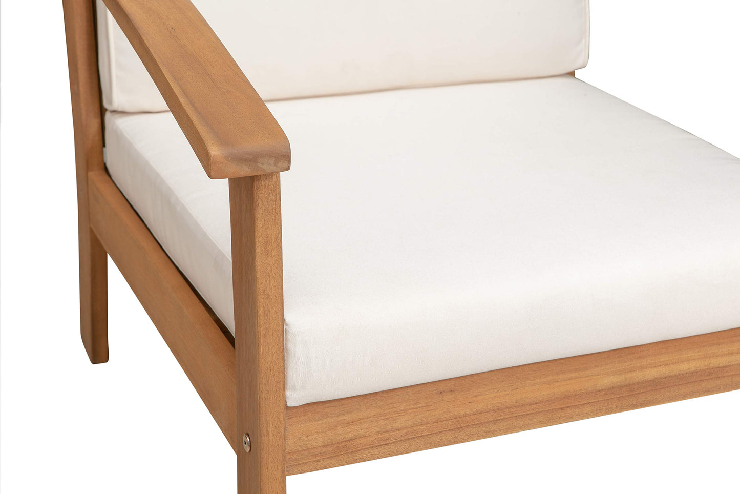 Patio Sense Lio Wooden Lounge Chair, Accent Armchair with Cushions, Natural Wood Finish, Off White Cushions, Solid Durable Acacia Wood