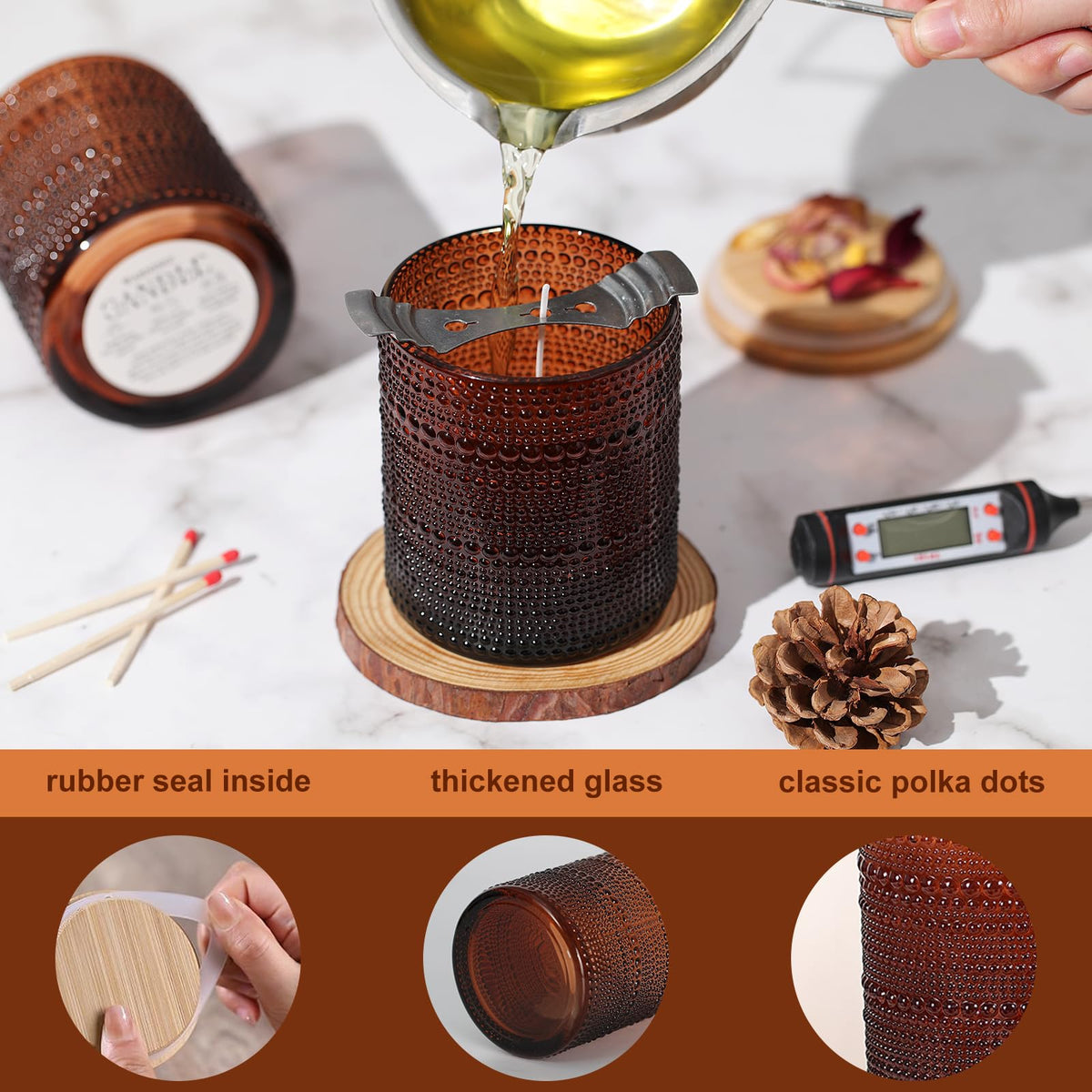 DARJEN 14 OZ Amber Candle Jars for Making Candles- 8 Pack Empty Glass Candle Making Jars with Bamboo Lids and Labels, Candle Making Supplies Candle Containers for Home DIY