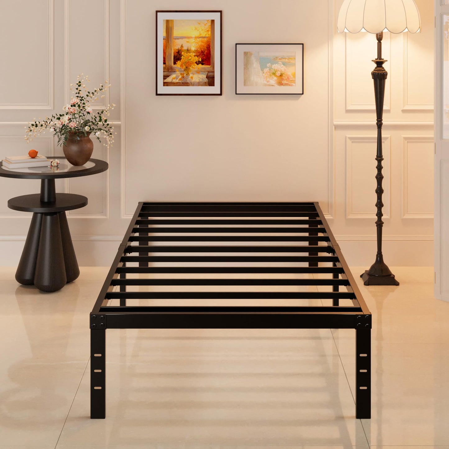 Maenizi Heavy Duty Twin Bed Frame No Box Spring Needed, 14 Inch Metal Platform Bed Frame Twin Support Up to 2500 lbs, Easy Assembly, Noise Free, Black