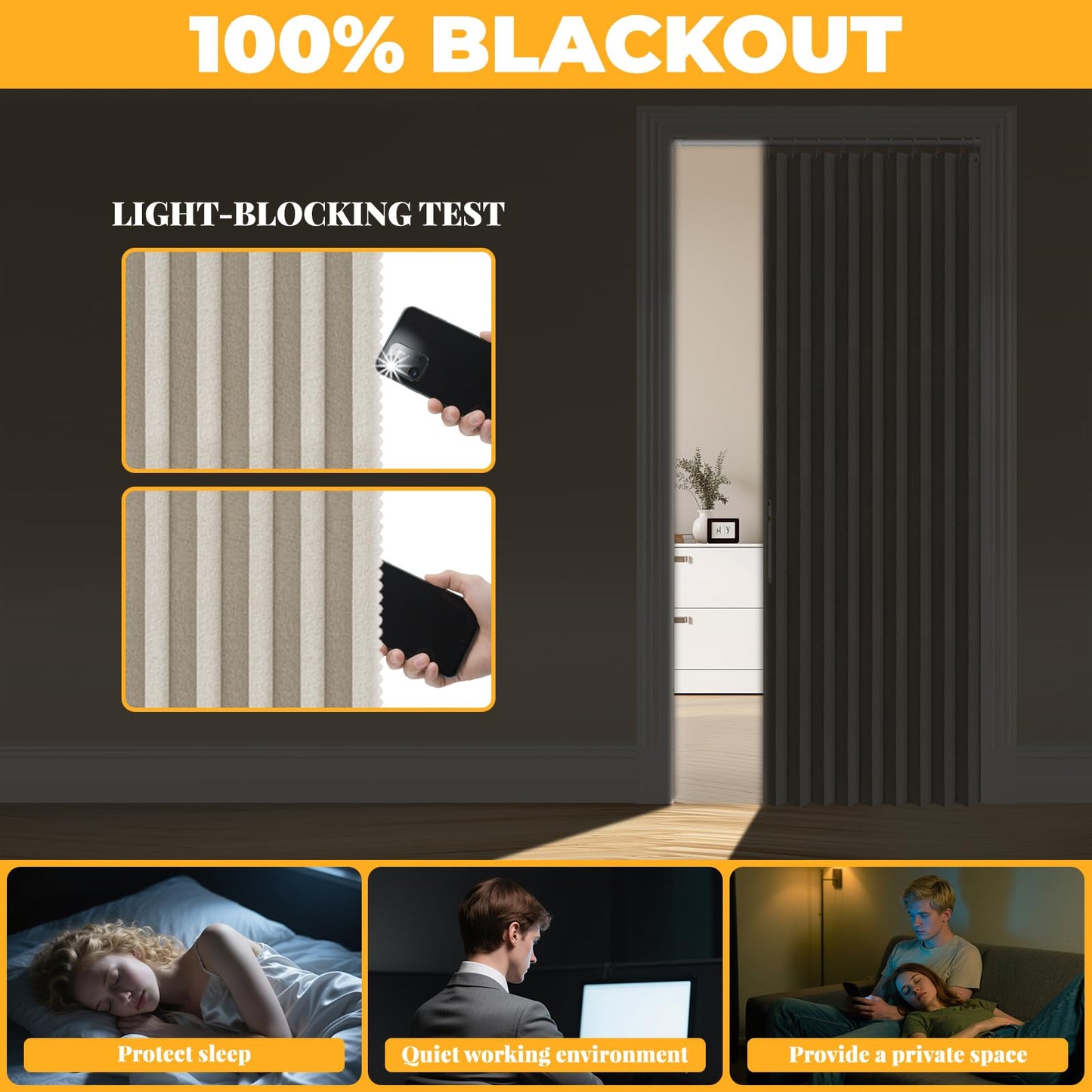 AJAZZ 100% Blackout Door Curtain Accordion Door Closet Curtain Invisible Applicable Bedroom Room Living Room Doorway (Cream White 72" W x 78" L) 1 Panel