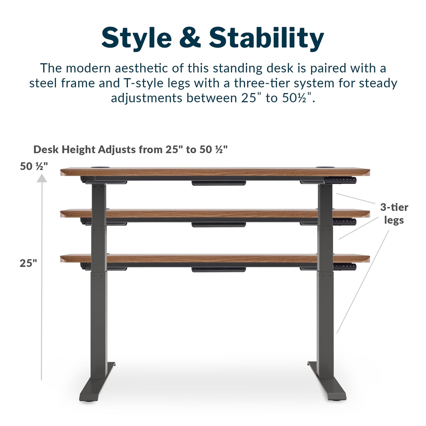 Vari Ergo 54x26 Electric Standing Desk – Height Adjustable Sit Stand VariDesk + Curved Waterfall Edge, 4 Memory Settings, Quick Assembly, Cable Management, 200 lb Capacity – Walnut (2 Boxes)