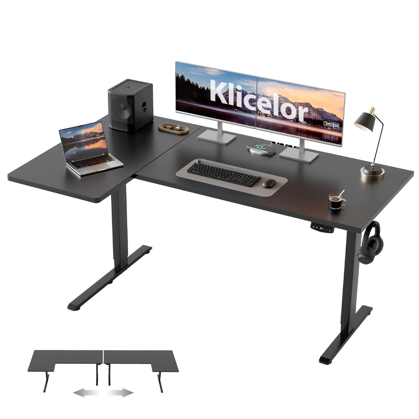 Klicelor L Shaped Standing Desk, 55 Inch, Black