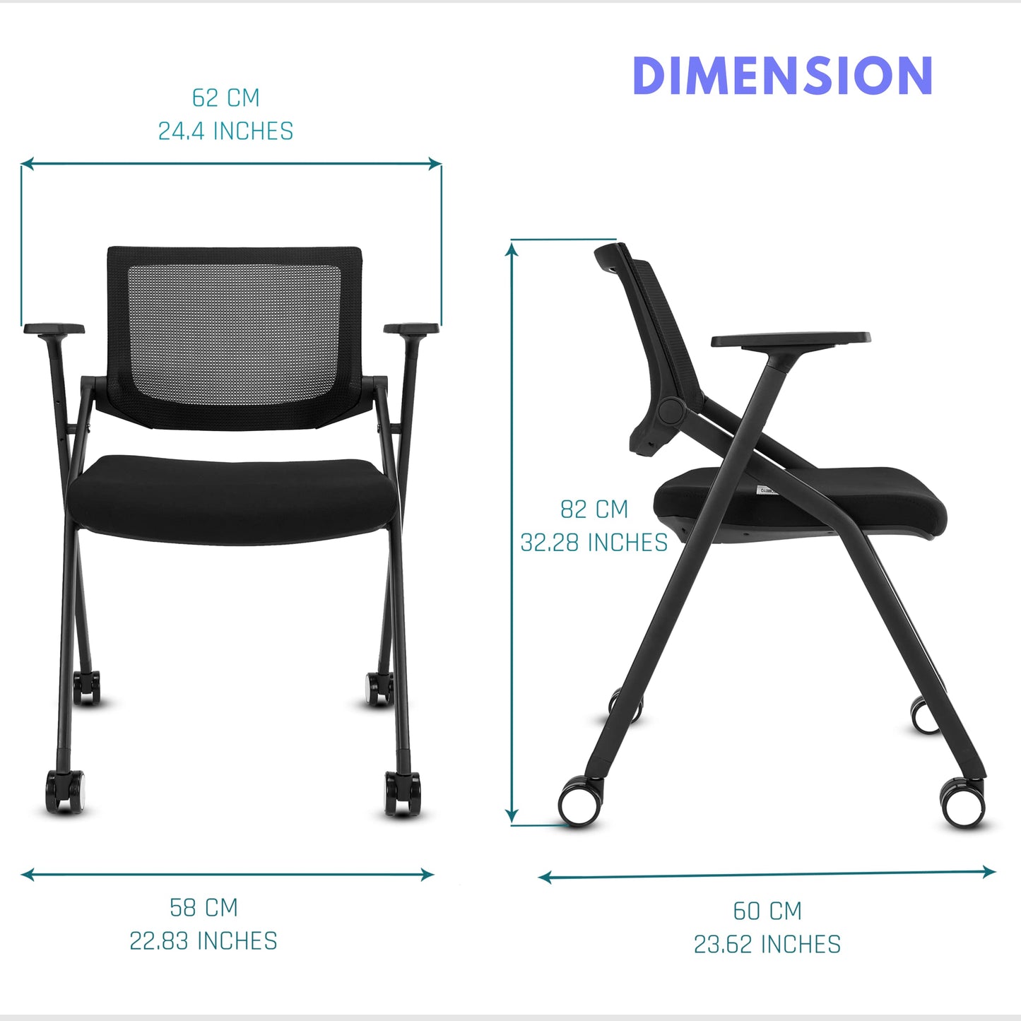 BROBRIYO 2 Pack Stackable Conference Room Chairs with Wheels and Paddle, Ergonomic Mesh Back and Arms for Meeting, Conference, Reception, Training Room & Home Office Desk Folding Chairs