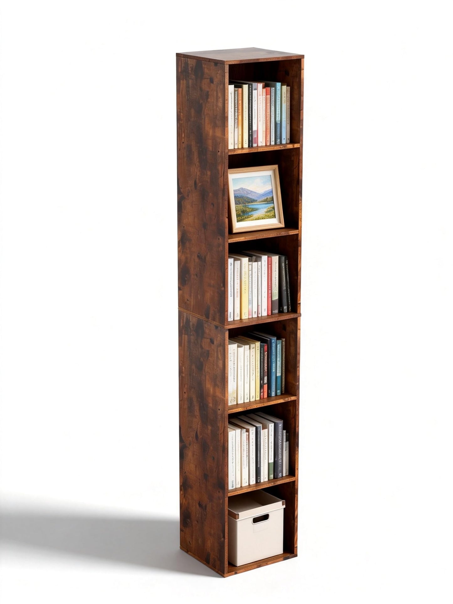 NewBeth Cube Storage Organizer, 6 Cube Retro Bookshelf, Freestanding 6 Tier Open Shelf, Rustic Brown Retro Shelves for Home Office, Bedroom, Living Room, Study