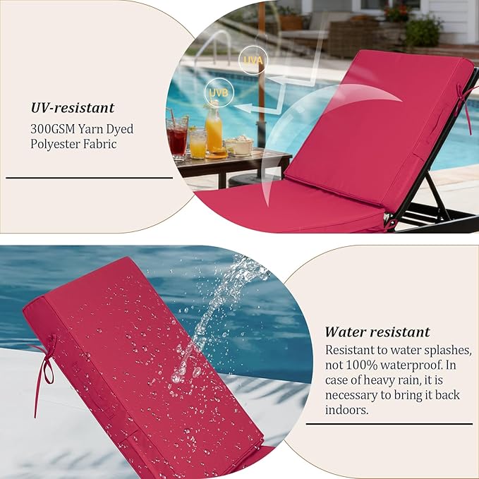 72x21x4in Lounge Cushions for Outdoor Furniture, Outdoor Lounge Chair Cushions