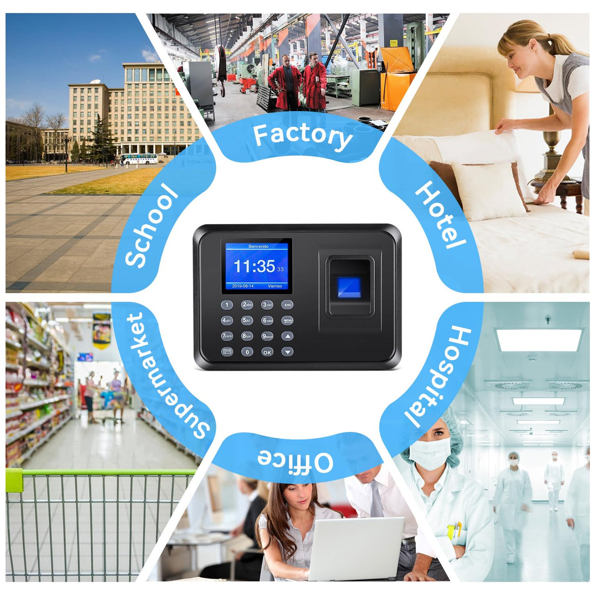 Time Clocks for Employees Small Business, Time Clock, Attendance Machine with Fingerprint, and Password Punching in One,Office