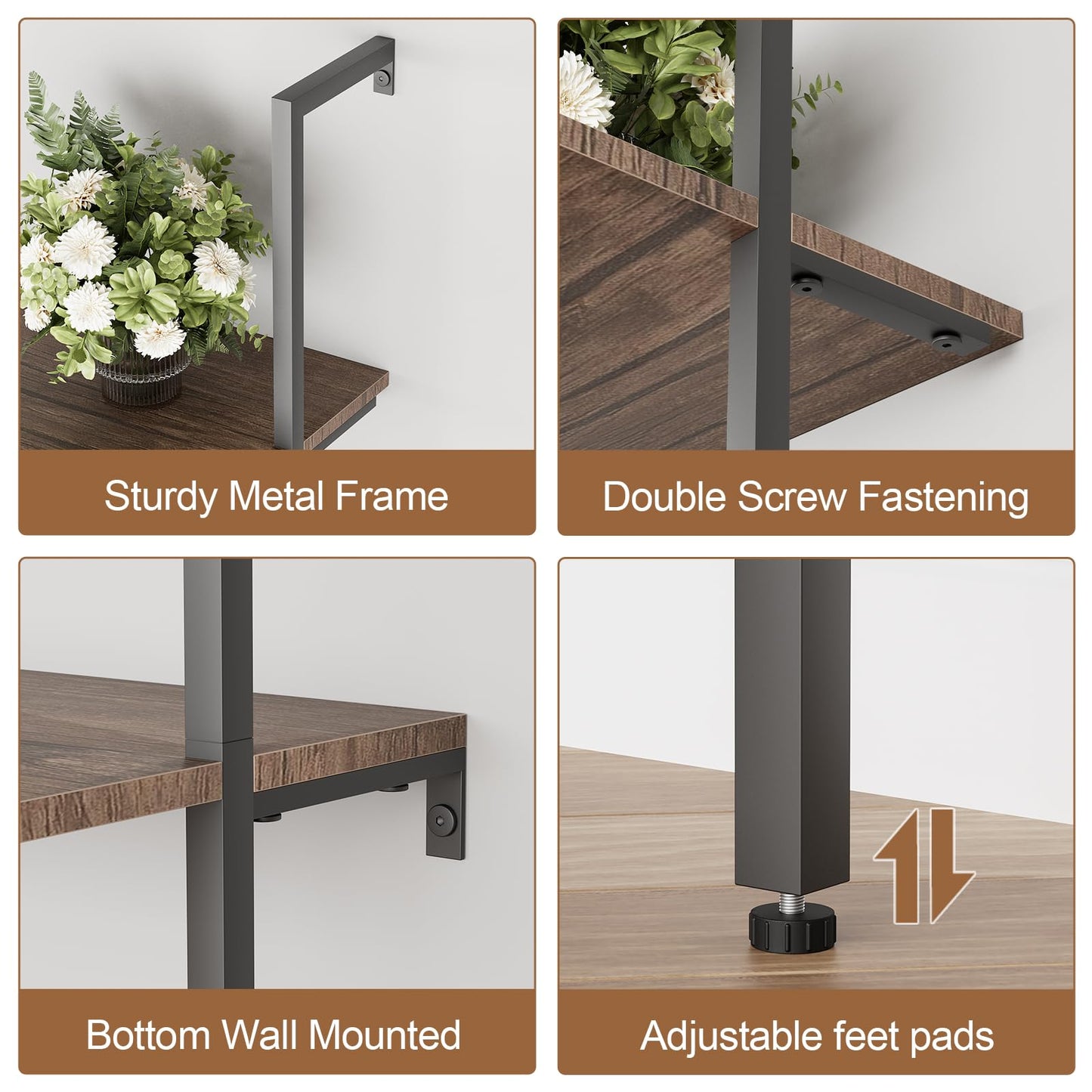 aboxoo Ladder Shelf Open Bookshelf 5-tier Wood Wall-mounted Bookcase Storage Rack Open Back Industrial Modern Plant Flower Stand Utility Organizer Bookcase Metal Frame Furniture Office Kitchen Bedroom