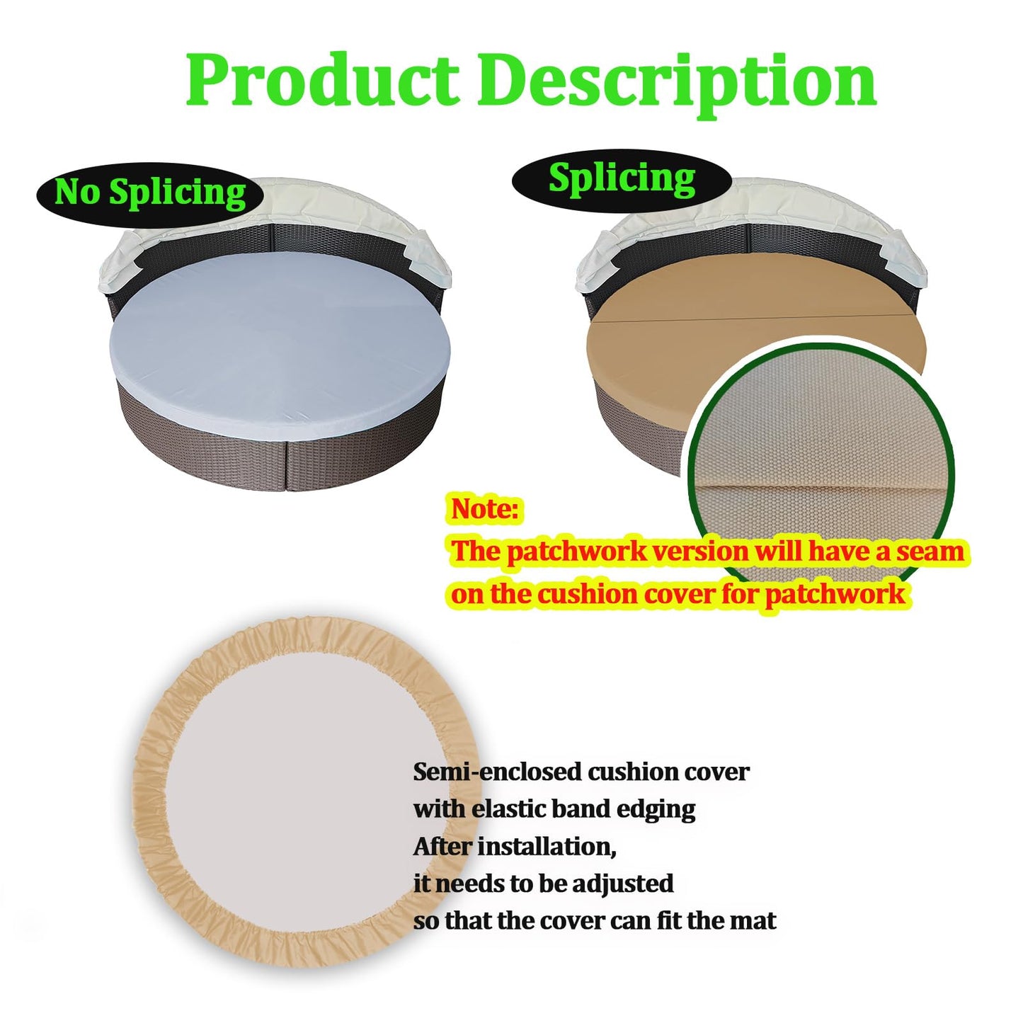WQZWDFC No Splicing Outdoor Daybed Cushion Cover 66" Patio Round Sunbed Cushion Covers Circle Daybed Couch Cushion Mattress Replacement Slipcover (Brown)