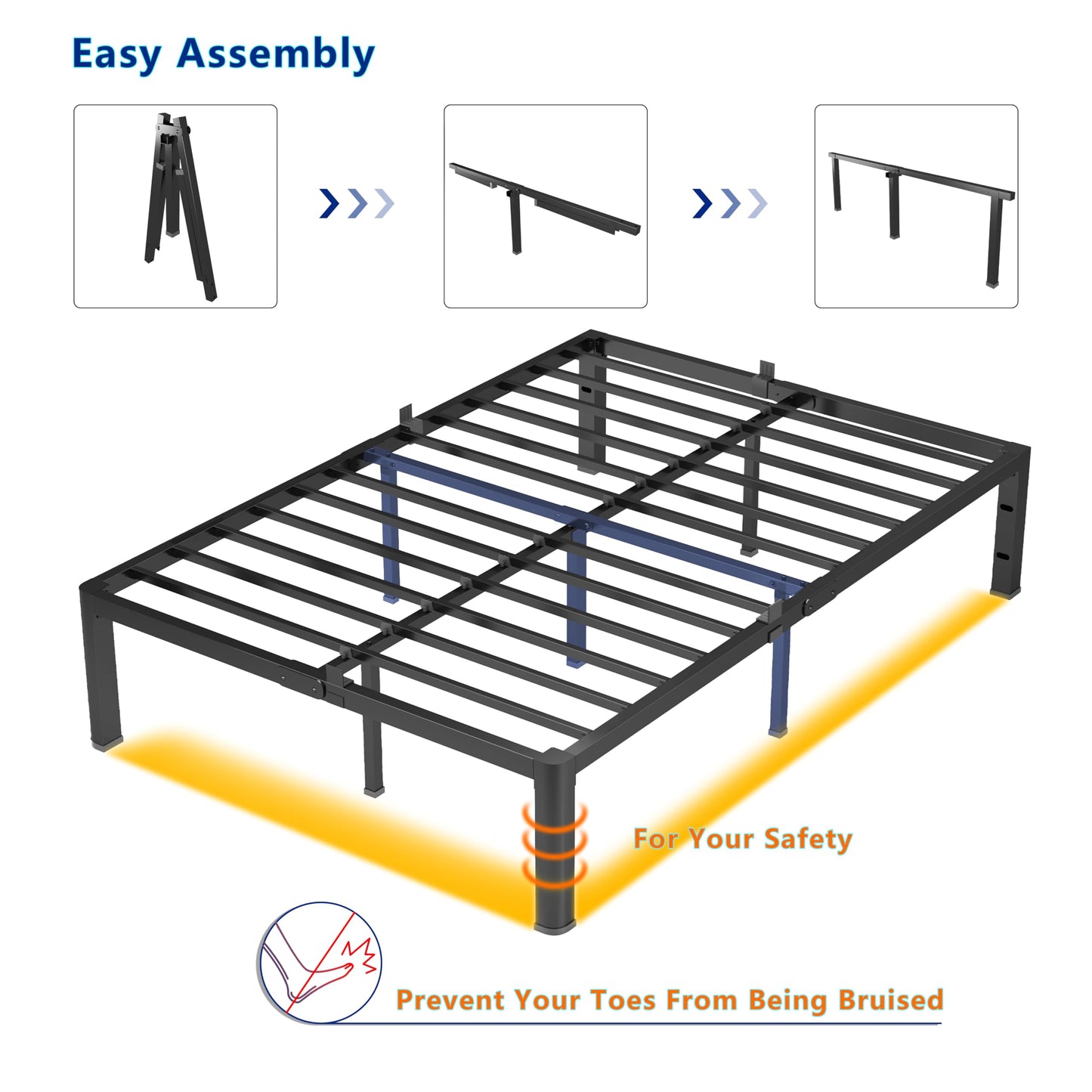 yookare Full Platform Bed Frame,14" Heavy Duty Metal Mattress Foundation, Rounded Safety Corners & Recessed Legs,Mattress Retainers,Easy Assembly,Noise Free Steel Slat Support,No Box Spring Needed