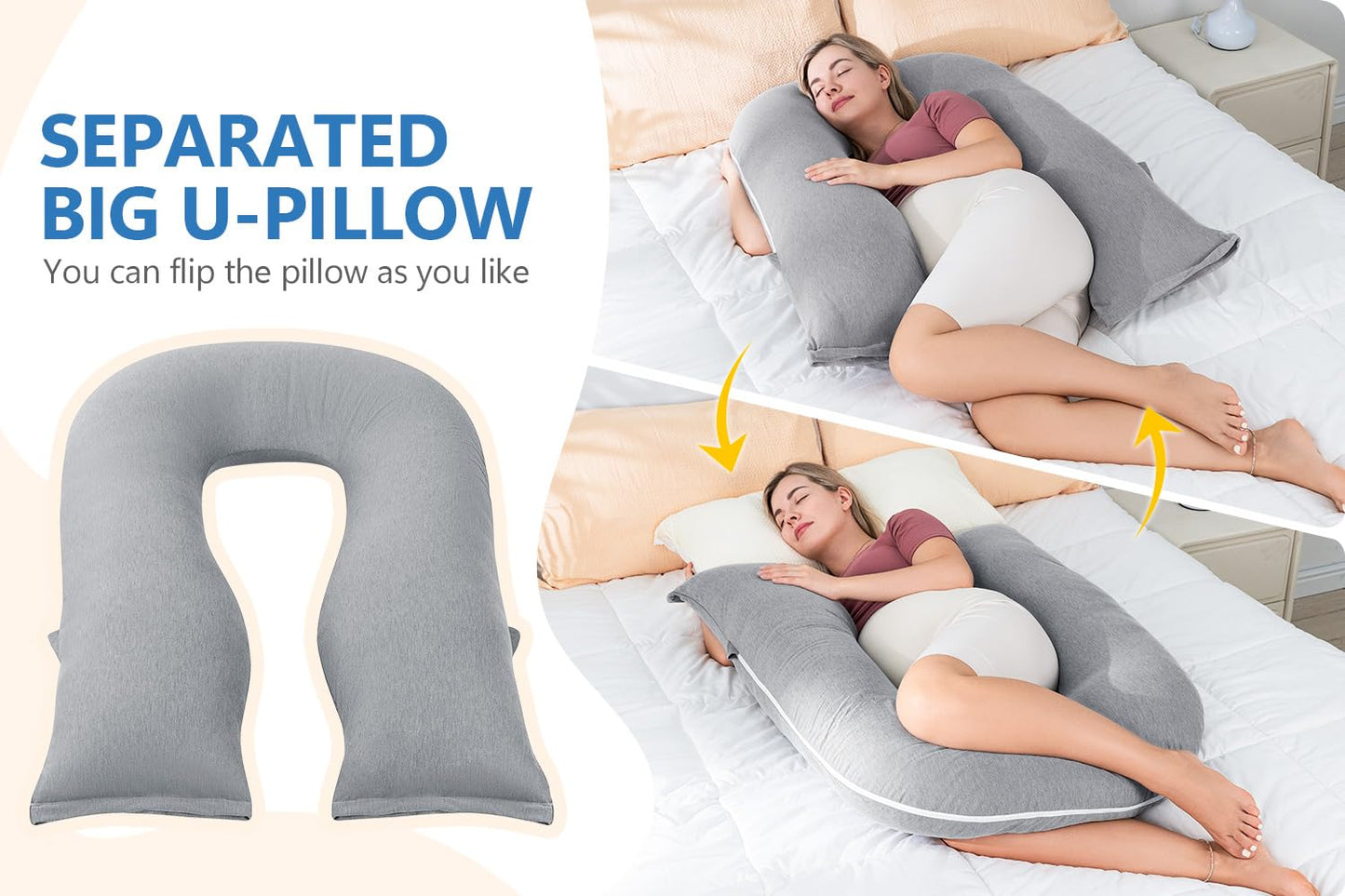 INSEN Pregnancy Pillows, Detachable Body Pillow for Sleeping, Nurse & Relax, Multi-Use Pregnancy Pillows for Pregnant Women, Cooling Tencel-Grey