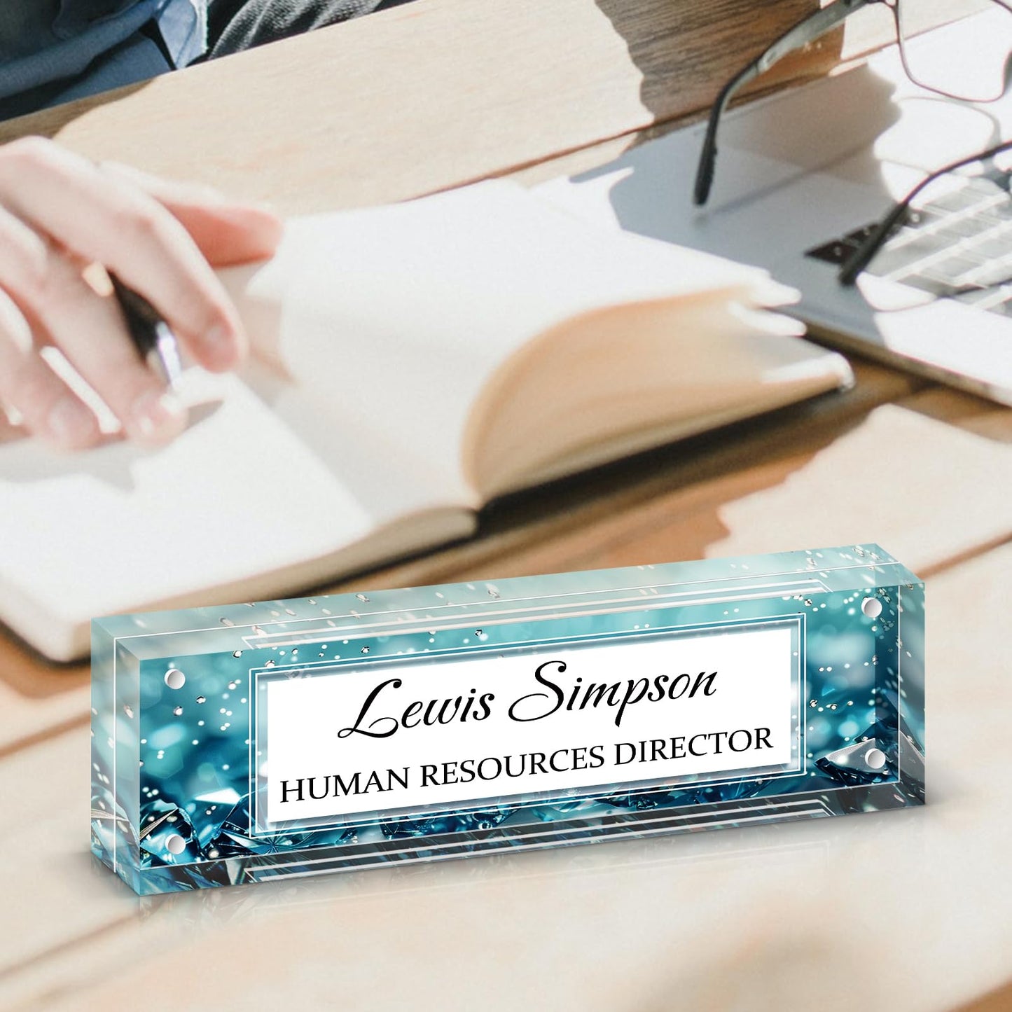 HETOOSHI Desk Name Plate Personalized, Desk Double sided pattern Name Plate Personalized Office Desk Decor for Women and Men , Teacher Nurse Boss Employee Appreciation Gifts (Green diamonds, fixed pattern)