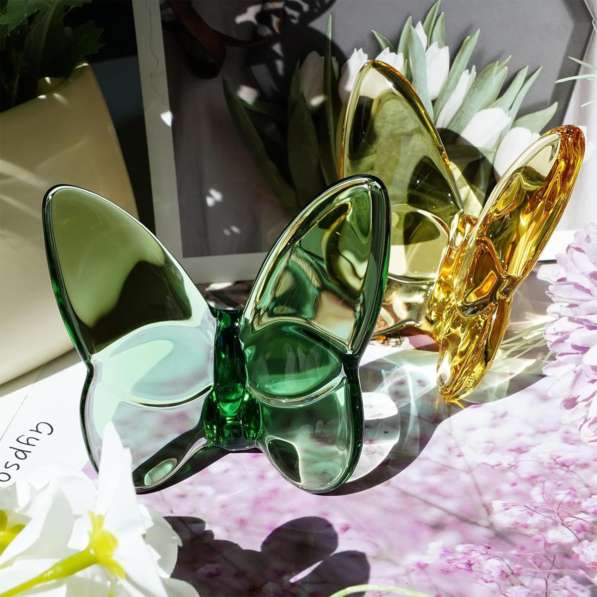 Rotroyce Yellow Crystal Butterfly Figurine Ornament, Handmade Glass Animal Collectible for Home/Wedding/Christmas Decor, Unique Gift for Collectors & Butterfly Enthusiasts