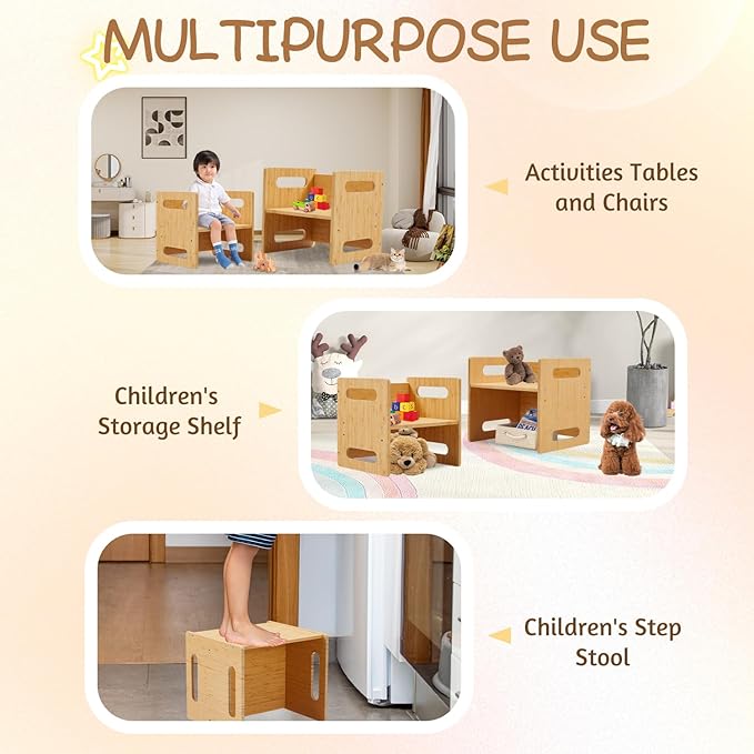Montessori Table and Chair Set, Bamboo Wood Weaning Table and Chair Set
