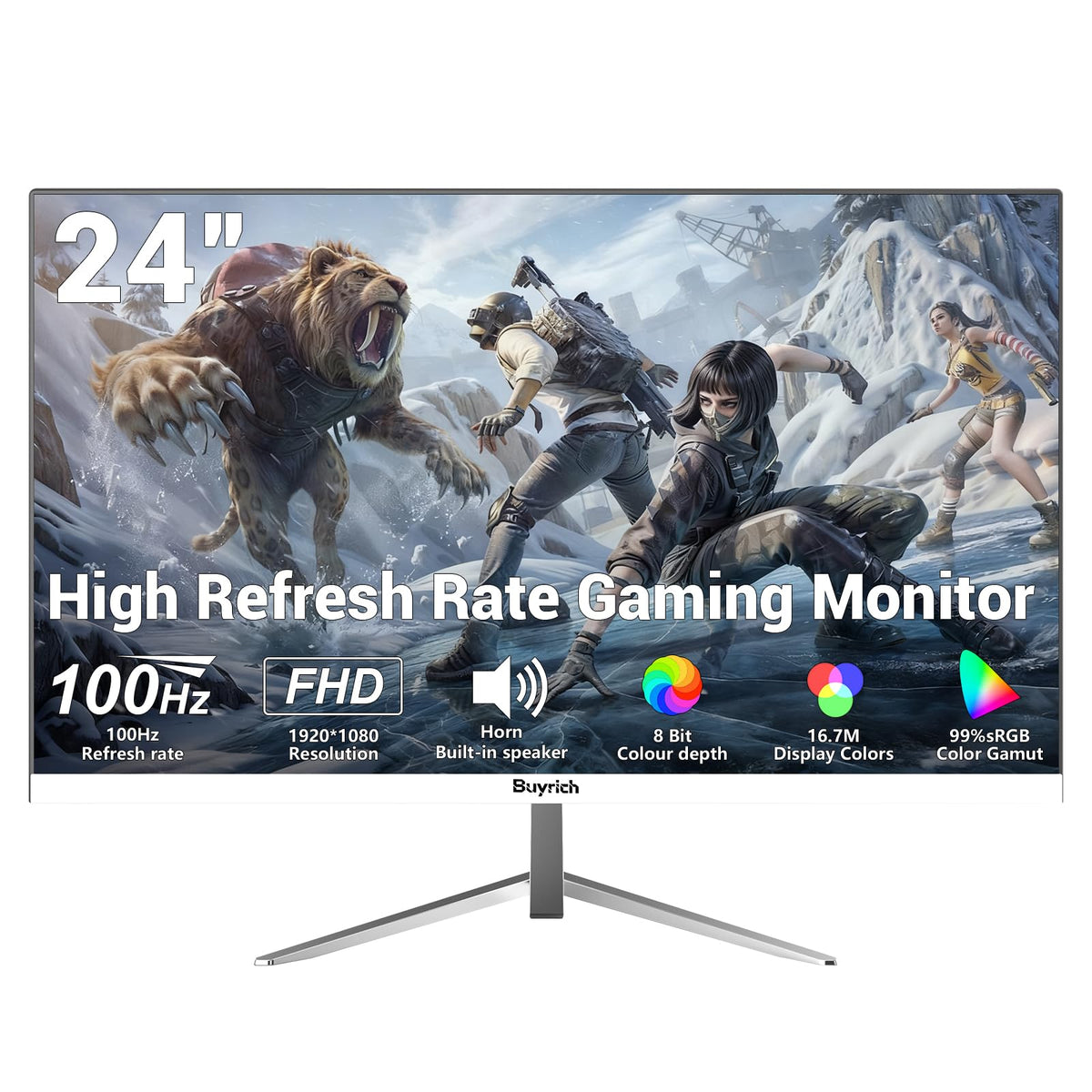 BUYRICH 24 Inch FHD 1080P 100Hz Computer Monitor, Built-in Speakers,VA Panel with 3000:1 Contrast, AMD FreeSync, HDMI Ports, HDR & Low Blue Mode, Ergonomic Tilt for Home Office