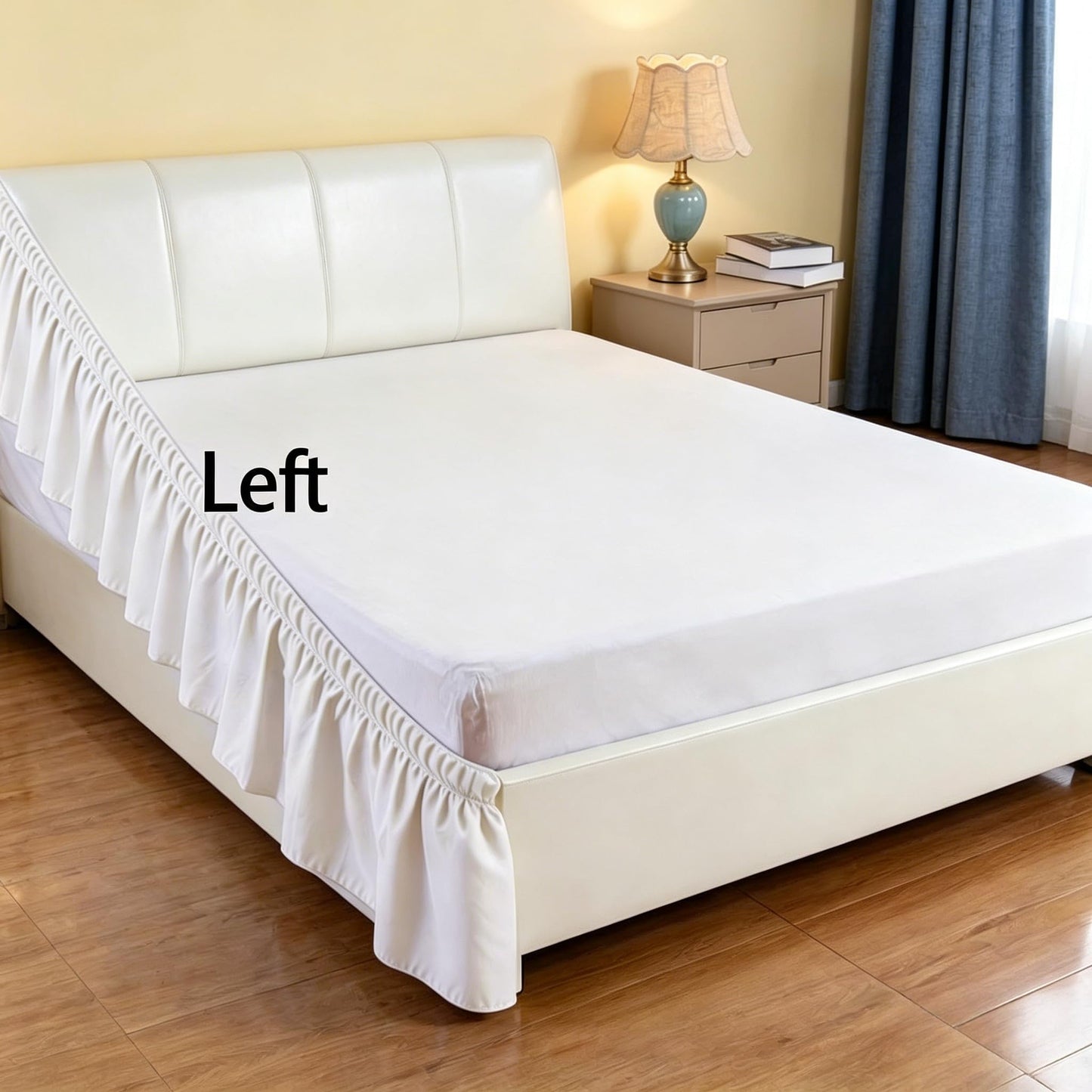 Rimela White Elastic Bed Skirts Queen Size Fits Beds with Headboard & Footboard, Bedskirt 2 Sides only