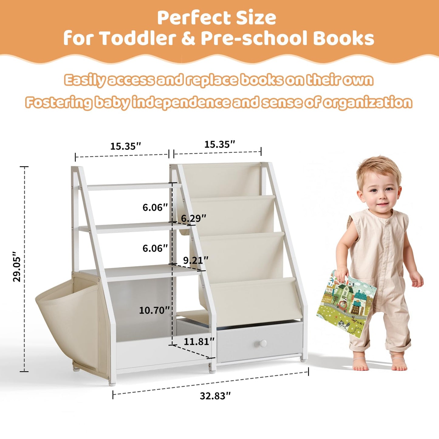 HAVLOTII Kids Bookshelf and Toy Storage - Book Shelf for Kids Rooms, Toddler Bookshelf Baby Bookcase for Nursery, Montessori Toy Organizer, White