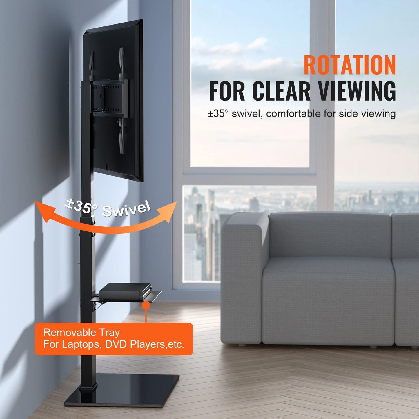 VEVOR Swivel TV Stand Mount, Adjustable Floor Stand for 32-85 Inch TVs, Holds Up to 110lbs, Height Adjustable with Tempered Glass Base, Max VESA 400x800mm for Living Room or Bedroom