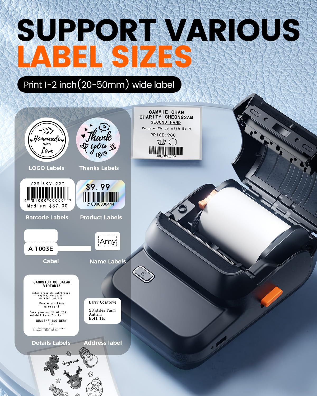 Ponek Label Maker Machine with Tape, M100 Address Barcode Label Printer, Versatile App 4000 Icons and 300 Fonts, Industrial Label Makers for Small Business, Office, Home, School, Safety Label Makers