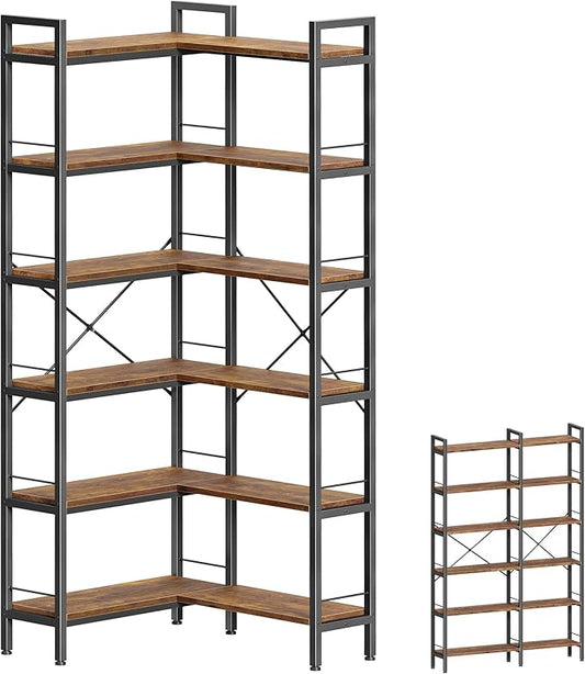 Huuger 6 Tier Bookshelf, L Shaped Corner Bookshelf