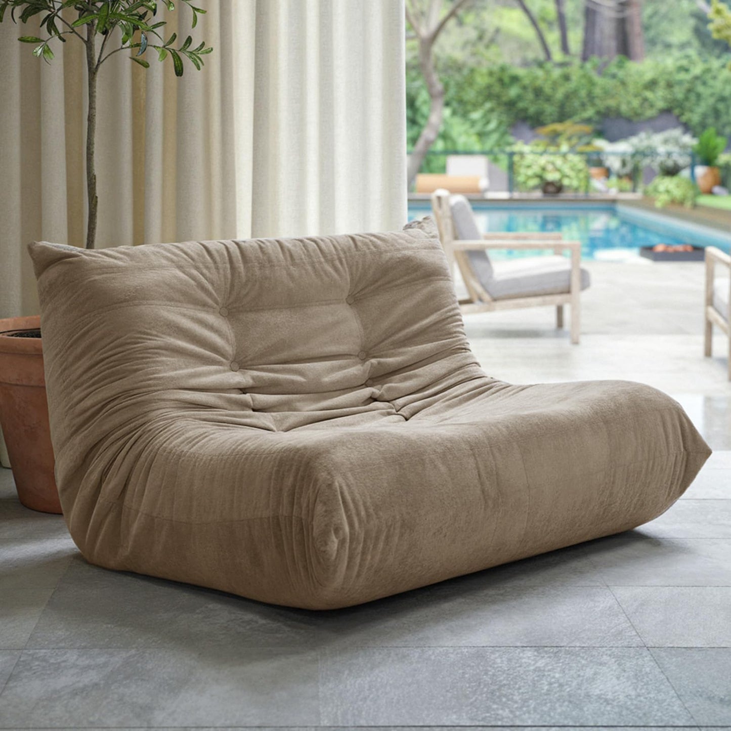 Sytopia Loveseat Chenille Bean Bag Chair for Adults, Oversized 35D Memory Foam Floor Sofa, Giant Deep Seat Gaming Reading Nook, No Assembly Required, Cashmere Beige