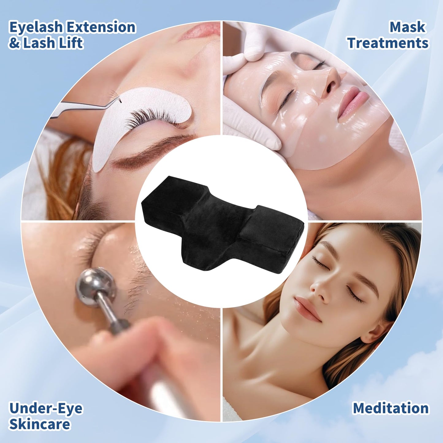 SCFOAMZAI Lash Pillow for Eyelash Extensions - Ergonomic Memory Foam Bed Pillow with Neck & Back Support, Removable Velvet Cover & Side Tool Pockets, Fits Lash Beds for Tech (Black)