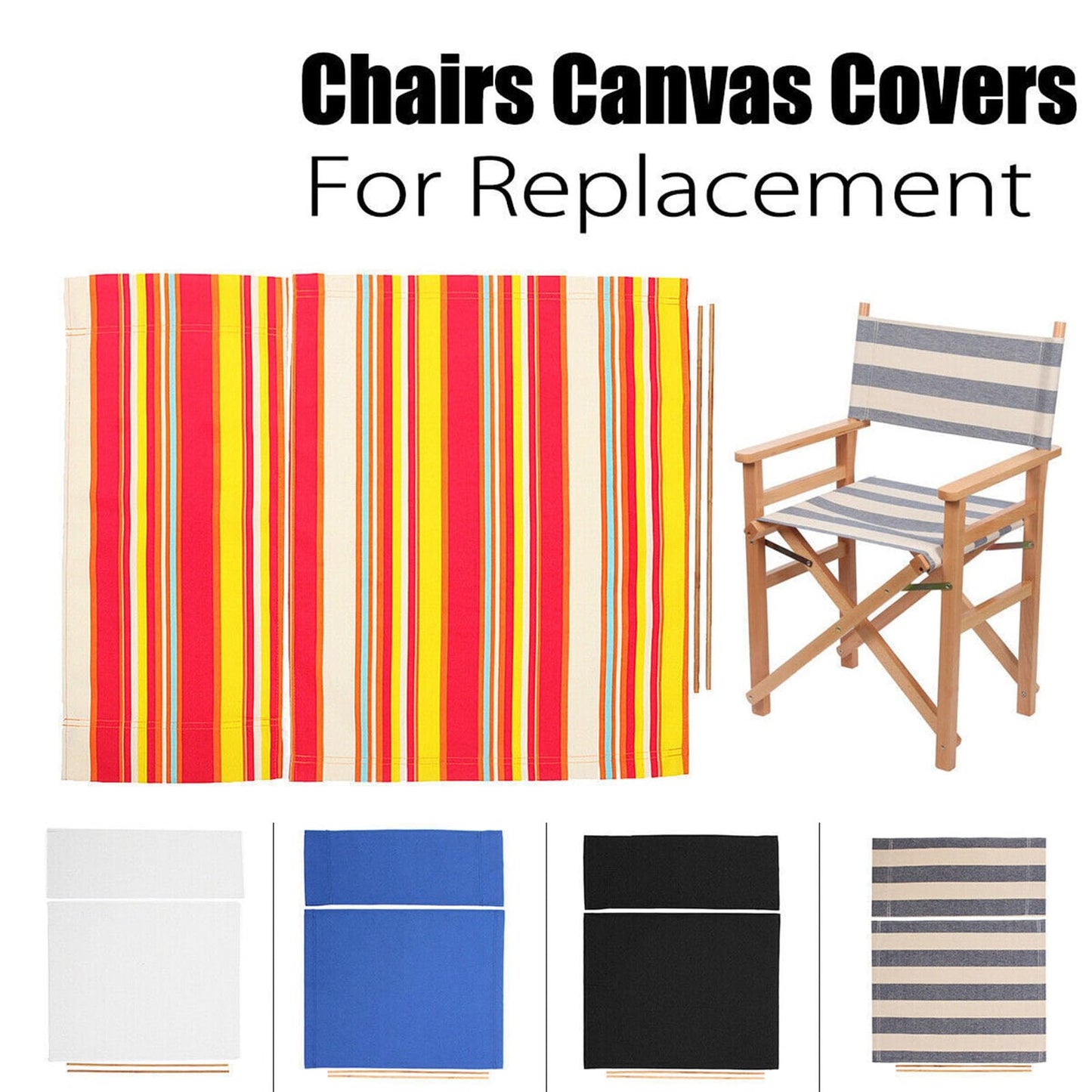 Director Chair Replacement Canvas Fabric Seat Cover Foldable Director’s Chair Cover Kit Black | 21.2" L x 16.1" W x 0.39" H (B: Black 21.25''L*16.14''W)