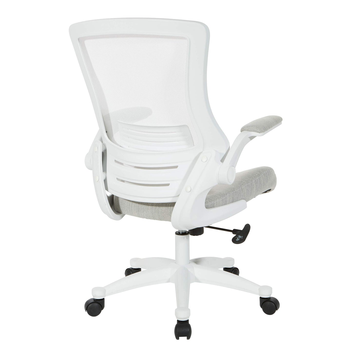 Office Star Ventilated White Screen Back Manager's Office Chair with Padded Color Flip Arms with White Nylon Base, Linen Stone Fabric