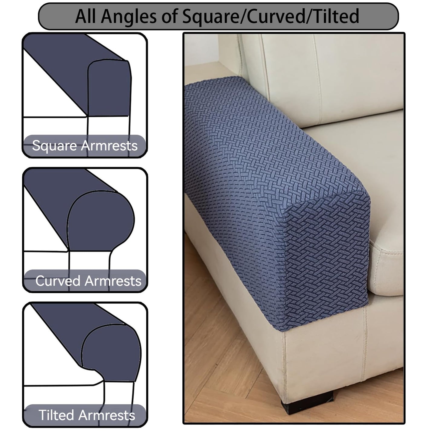 Couch Arm Covers & Arm Chair Covers Set of 2 - Stretch Sofa Armrest Protectors with Non-Slip Grip, Machine Washable Polyester Fabric for Recliner/Loveseat/Sectional (Green,Medium-Set of 2)